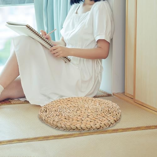 Ciieeo Woven Straw Meditation Cushion 40x40cm Handmade Braided Floor Seat Pad Natural Tatami Style Indoor Floor Seating Mat for Yoga and Home