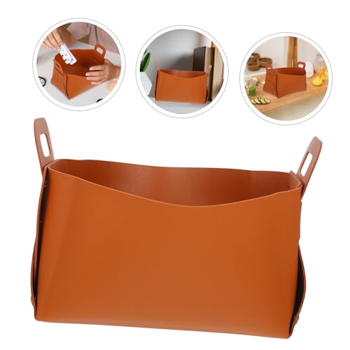 PRETYZOOM Decorative Storage Box Pu Leather Tray Foldable Bins for Makeup Entryway Tabletop Bedside Organizer