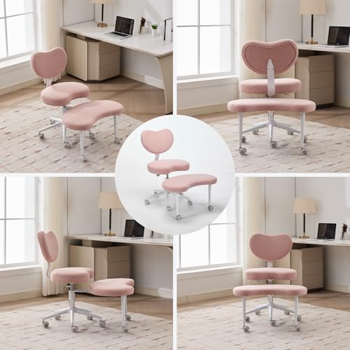 Meditation Chair with Wheels, Ergonomic Criss Cross Chair, Adjustable ADHD Floor Sitting Chair, Swivel Cross Legged Office Chair with High Back, Kneeling Posture Chair, Teddy Fabric,Pink - color: (teddy Fabric)pink