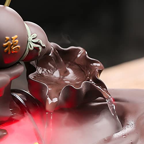 Zen Chinese Style Flowing Water Ornaments Tabletop Fountain Purple Clay Little Monk Waterfall Incense Holders Home Decor Gift Decorations