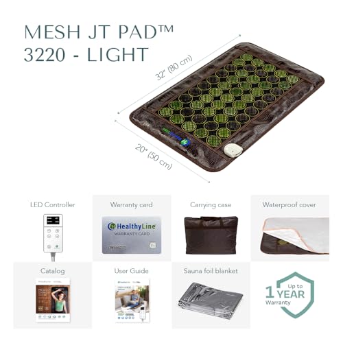HealthyLine Far Infrared Light Electric Heating Pad for Pain Relief - 50 Pieces Natural Jade and Tourmaline Gemstones - Negative Ions, Flexible Mat - FSA or HSA Eligible