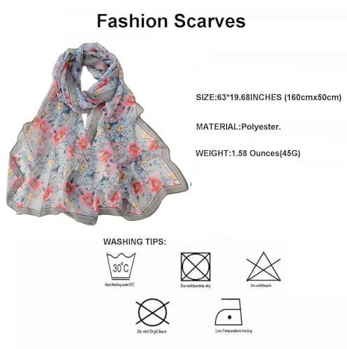 Pokeedioty Scarfs for Women Lightweight Fashion Scarves Elegant Floral Pattern Sheer Scarfs Sunscreen Shawls Wraps - color: P 067