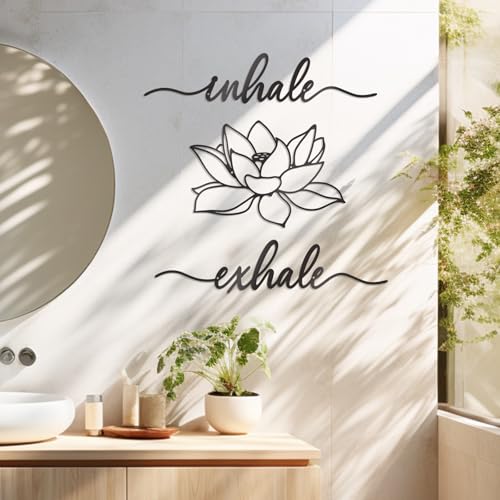 KOYILTD Inhale Exhale Lotus Flower Wall Art Black Metal Zen Decor Large Black Modern Inhale Exhale Lotus Flower Wall Sign Metal Decor for Indoors or Outdoors (Elegant, Lotus 1)