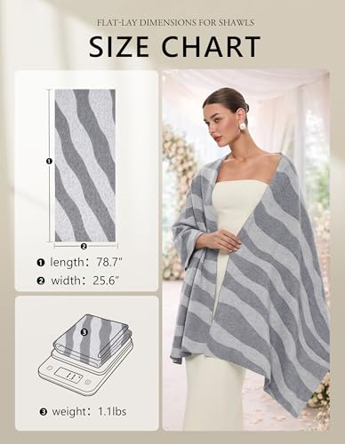 PULI Women's Pashmina Shawl Wraps for Evening Dress Large Scarf Blanket Long Wedding Bridal Winter Warm Shoulder Wrap - color: Wave-slate Gray
