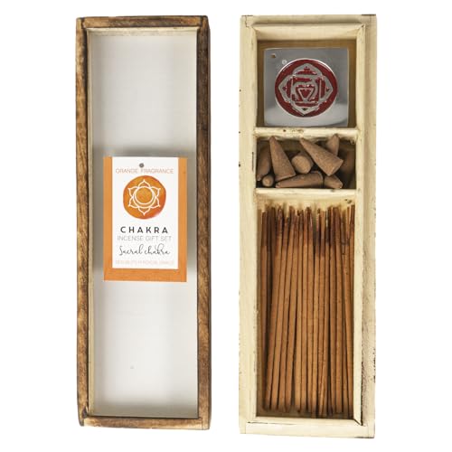 Pacific Giftware Sacral Chakra Incense Gift Set, Orange Fragrance, Wooden Box with Incense Sticks, Cones and Holder, Healing Aromatherapy Relaxation Gift for Yoga and Meditation 10" L