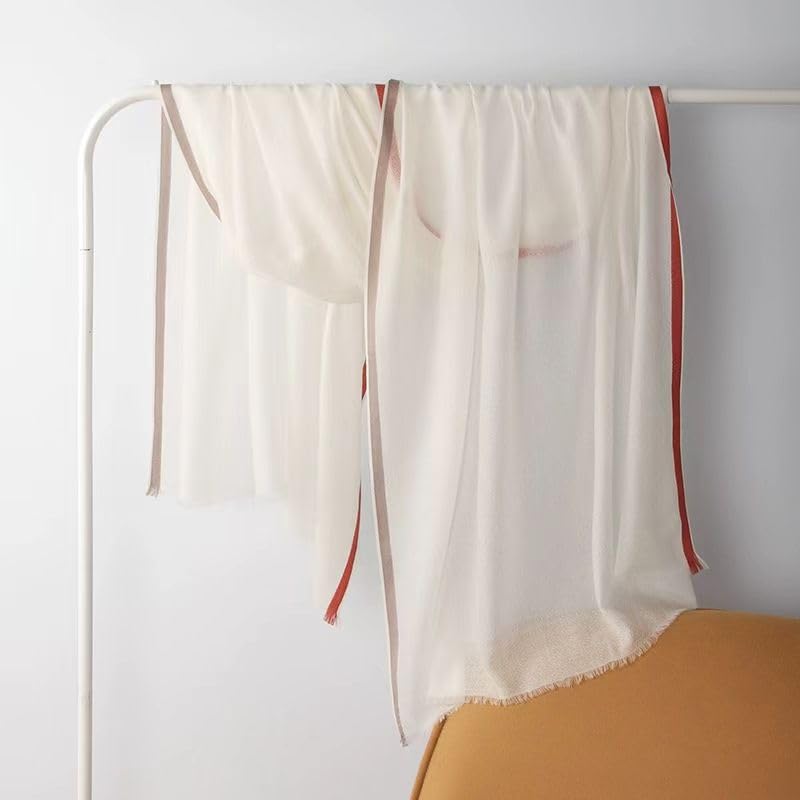 Luxury Cashmere Pashmina Style Shawl - Silk & Wool Blend Scarf, Lightweight Skin-Friendly Wrap - color: Gingham. - White