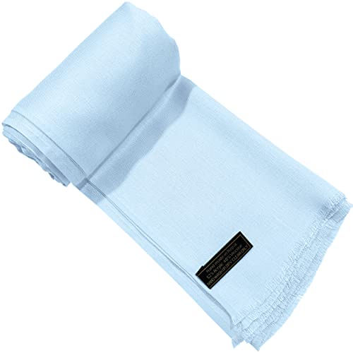 CJ Apparel Light Blue Solid Color Fringe Design Nepalese Shawl Seconds Scarf Wrap Stole Throw Head Wrap Pashmina Gift Hand Made in Nepal New