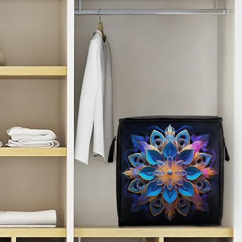 Clothes Storage Bag Personalized Durable Foldable Large Toy Storage Bags with Zipper Moving Bags Luggage Organizer Rectangle Mandala Printed Bags