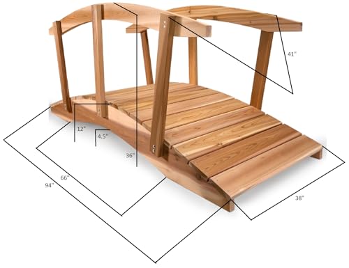 All Things Cedar FB96-R Garden Bridge with Side Rails | 8-Ft Cedar Wood Bridge for Gardens, Backyards & Streams | Easy to Assemble & Made from Untreated Western Red Cedar | 94x38x36 - size: 8-Ft Bridge & Rails
