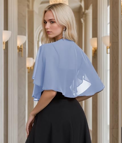 TONGFANTFL Women's Soft Chiffon Capelets Shawls and Wraps for Evening Wedding Cape Bole Cover Up - color: Dusty Blue