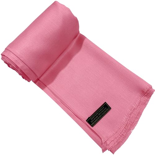 CJ Apparel Solid Color Fringe Design Fringe Shawl Scarf Wrap Stole Throw Head Wrap Pashmina Gift Hand Made in Nepal New - color: Rose Pink Fc1110