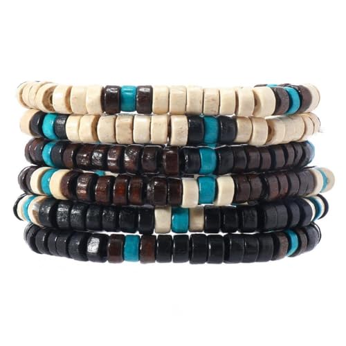 KIFEDSLJ Multilayer Wooden Beaded Bracelet Handmade Natural Wood Beads Elastic Stretch Bracelet Bangle for Women - color: mix H