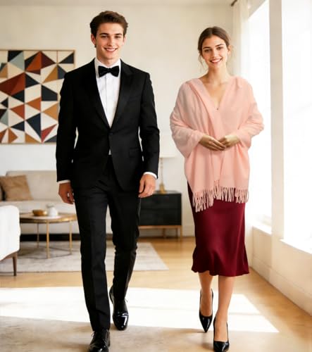 Winter Soft Long Scarf, Pashmina Shawls and Wraps, Warm Large Scarves for Men Women Evening Dress Wedding - color: Bright Pink