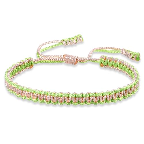 COLORFUL BLING Tibetan Buddhist Bracelets for Women Men Handmade Braided Rope String Lucky Protection Wristbands Prayer Family Couple Jewelry - color: Pink, Green