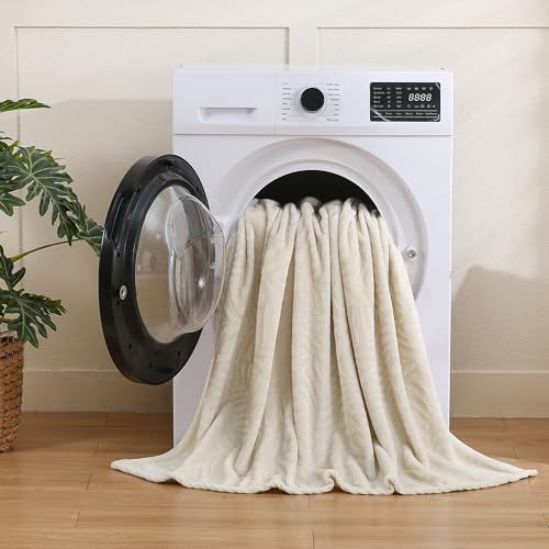 Super Soft Flannel Fleece Throw Blanket, Lightweight Cozy Warm Leaves Textured Plush Blanket for Bed Couch Sofa, 60 x 80 Inches, Linen - color: Linen, size: 60x80 IN