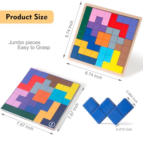 Dementia Products for Elderly, Wooden Tiles Matching Game with 40 Templates, Dementia Activities for Seniors, Easy Memory Games for Alzheimer's, Large Puzzle Pattern Blocks