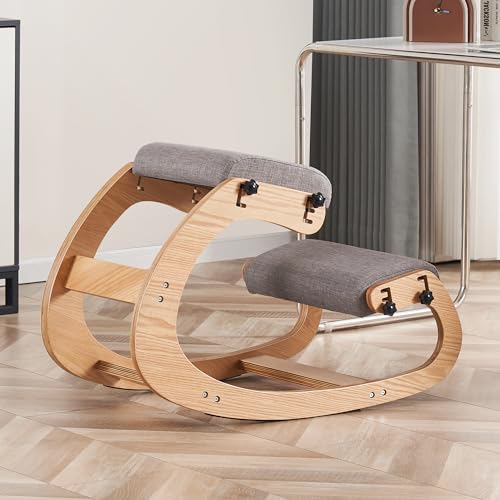 Ergonomic Kneeling Chair, Adjustable Rocking Office Chair Wooden Knee Chair Posture Chair for Home Office Back Pain Relief, Grey - color: Grey