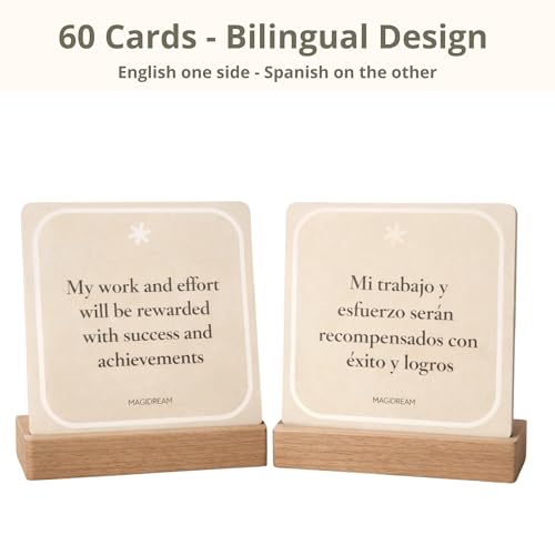 Positive Affirmation Cards, 60 Daily Affirmations with Display Stand, Self-Care and Mindfulness Cards, English on One Side and Spanish on the Other, Mindful Desk Decor and Inspirational Gift - MAGIDREAM