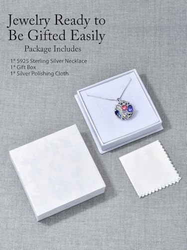 TOUPOP s925 Sterling Silver Family Celtic Tree of Life Pendant Necklaces with 2 Heart Birthstone with Blue Austrian Crystal Jewelry Birthday Valentines Day Gifts for Her, Anniversary Christmas Gifts for Wife Girlfriend Mom (18K Real White Gold Filled) - c