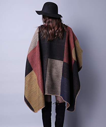 Women's Shawls and Wraps Open Front Poncho Cape Winter Sweater - color: A2-khaki