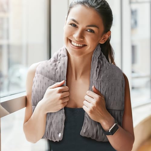 4 lb Sensory Weighted Neck Wrap 32 x 8 Inch Shoulder Wrap Weighted Neck Shoulder Pad Glass Bead Filled Dual Texture for Adults Relaxation(Dark Gray)