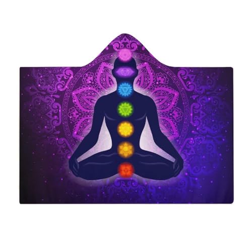 Seven Chakra Yoga Meditation Lotus Purple Mandala Large Size Comfortable Hooded Blanket, Warm Blanket 50"x60" - color: Seven Chakra Yoga Meditation Lotus Purple Man, size: 50"x60"