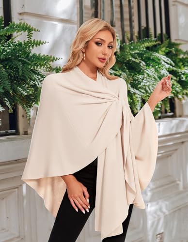 PULI Womens Elegant Cross Front Shawl Wraps Knitted Ponchos Cape Light Weight Poncho Sweater Soft Warm Travel Wraps - color: Beige