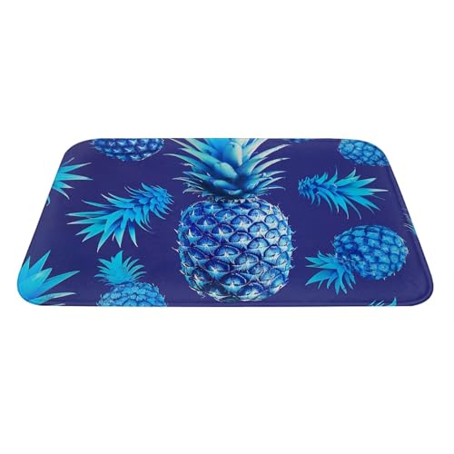 Blue Pineapple Printed Flannel Non - Slip Floor Mat 16x24in - Soft Plush Microfiber Rug for Every Indoor Space - color: Blue Pineapple