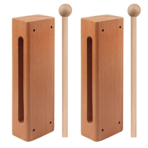 Solid Wood Rhythm Block, Set of 2, Solid Wood Rhythm Block Musical Percussion Instrument Perfect for Rhythm Classes with 2 Pack of Mallet Solid Hardwood by GNIEMCKIN - size: 2 Pack