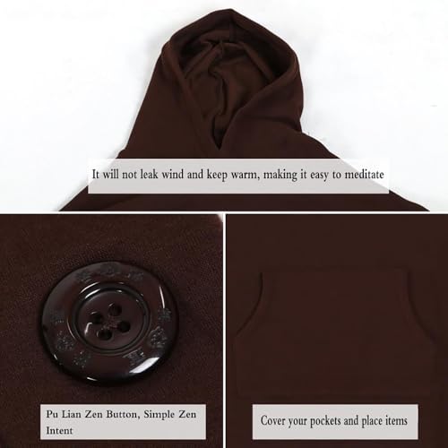 Unisex Meditation Hooded Cloak Warm Comfortable Autumn Winter Monk Clothing (Coffee,M)
