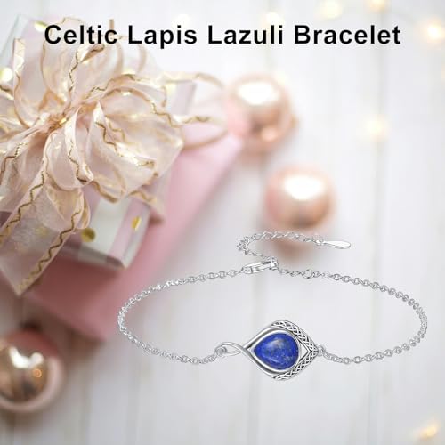 PELOVNY Celtic Knot Bracelet for Women 925 Sterling Silver Infinity Gemstone/Birthstone Bracelets Birthday Christmas Jewelry Gifts for Mom Daughter Wife - color: 01-Celtic-Lapis Lazuli
