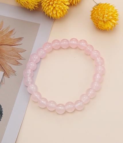 BOMAIL Natural Stone Bracelet for Women Men - 8MM Semi-Precious Gemstone Beaded Bracelet Healing Crystal Stretch Bracelet Yoga Bracelets Jewelry - color: Rose Quartz