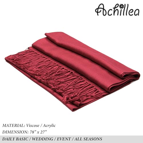 Achillea Lightweight Pashmina Scarf for Women – Soft Silky Shawl Wrap for Evening Dresses, Bridesmaids & Everyday Wear - color: Burgundy