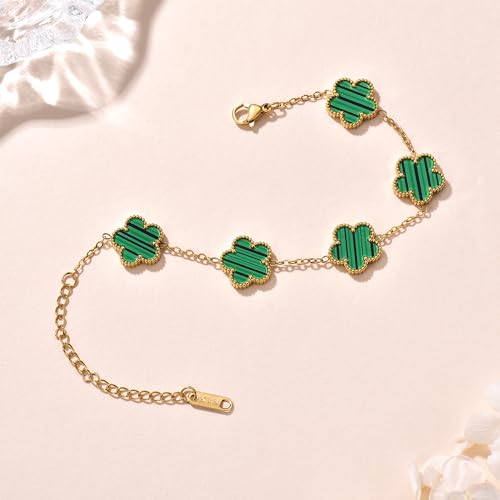 FLY FEI 18K Gold-Plated Four Leaf Clover Bracelet for Women,Adjustable lucky Bracelet Set Jewelry Gift-Hypoallergenic Charm for Birthdays, Wellness & Daily Wear - color: style01-Green