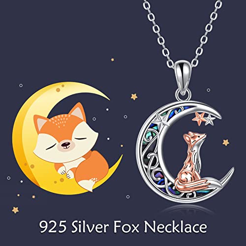 Sterling Silver Cute Animal Pendant Necklace Fox/Snake/Unicorn/Owl on Moon/Rabbit/Horse Necklace Jewelry for Women Mom Sister - style: Fox on Moon