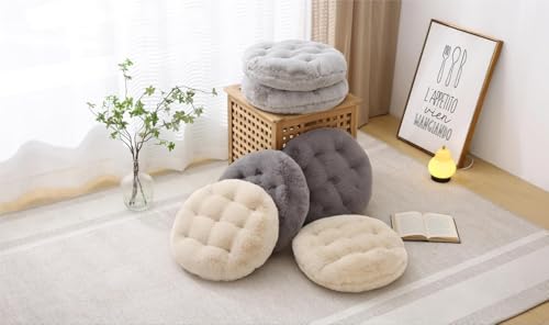 Large Floor Pillow Meditation Cushion Round Floor Cushions for Adults,Luxury Faux Fur Thick Floor Pillows for Sitting Put in Living Room Balcony Outdoor Tatami(Beige)