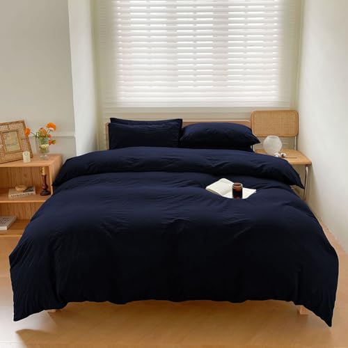 100% Washed Cotton Weighted Blanket Cover, Linen Feel Duvet Cover for Weighted Blanket 48"x72", Plain Simple Cotton Heavy Blanket Duvet Cover (Navy Blue, 48"x72") - color: Navy Blue (No Blanket), size: 48"x72"