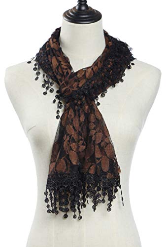 Cindy and Wendy Lightweight Soft Leaf Lace Fringes Scarf Bridal Veils shawl for Women - color: Gold/Black