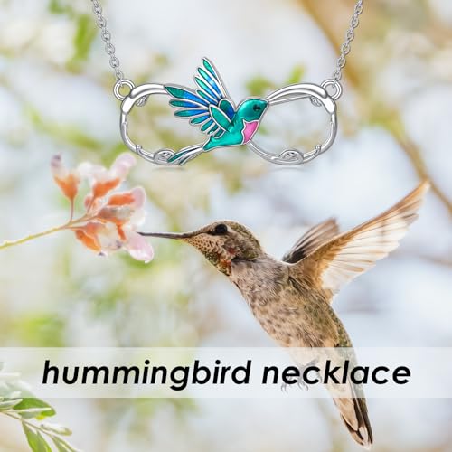 Hummingbird/Phoenix/Owl/Dove/Flamingo/Raven/Blue Jay/Cardinal/Peacock/Eagle/Parrot/Robin Necklace for Women 925 Sterling Silver Bird Pendant Necklace Animal Jewelry Gift for Mother Wife - style: Infinity Hummingbird Necklace
