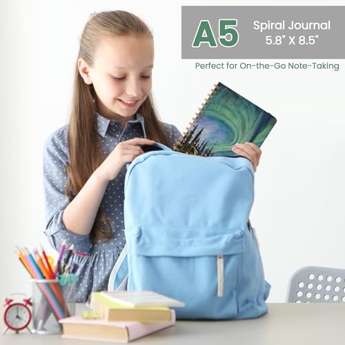 Lined Spiral Journal Notebook, A5 College Ruled Notebook for Journaling, Note-Taking, and Daily Planning, Durable Hardcover with an Elegant Design, Aurora - color: W.Aurora