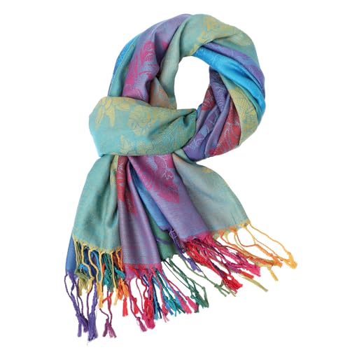 Colorful flowers Jacquard cotton pashmina Women Wrap Shawl tassels Scarves