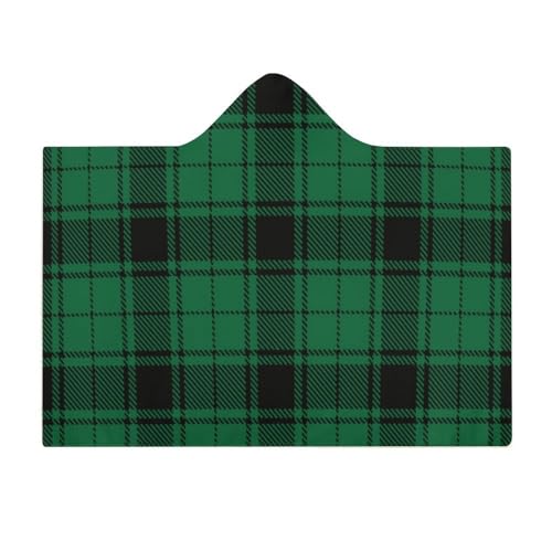 Scottish Tartan Plaid Green Large Size Comfortable Hooded Blanket, Warm Blanket 60"x80" - color: Scottish Tartan Plaid Green, size: 60"x80"