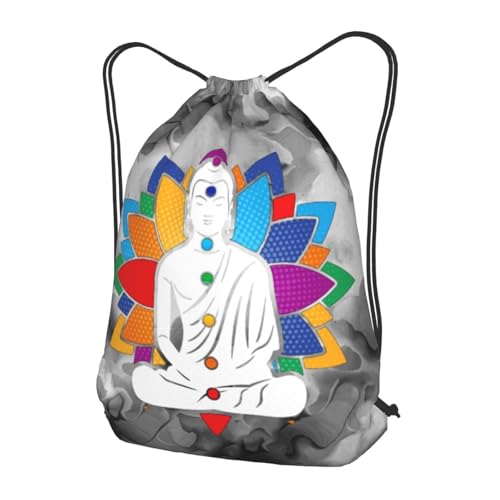 Buddha Chakra Meditation Drawstring Backpack Bag Sport Gym Sackpack for Men Women (Marbling) - size: Small 16.9x14in