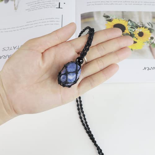 Natural unprocessed crystal raw stone hand woven rope adjustable necklace pendant for both men and women - color: A-Blue Jasper