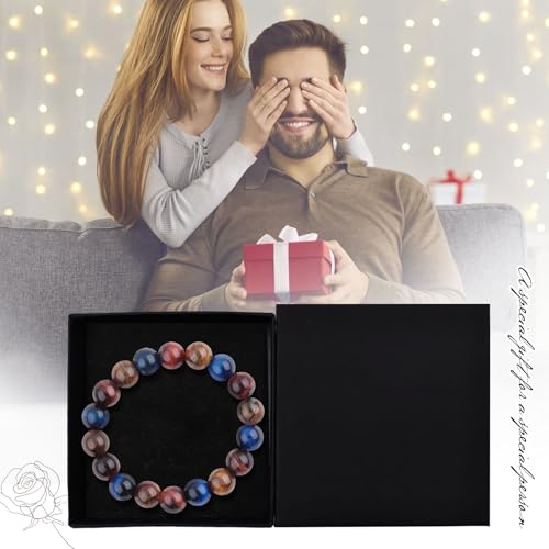 Natural Stretch Jade Bracelet for Women Men 10MM Bead 6.7 Inch to 7.5 inch Healing Crystal Energy Gemstone Bracelet for Women Men Gift - color: brown blue