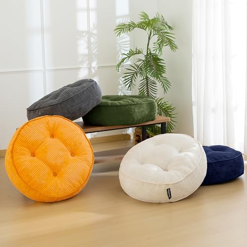 HIGOGOGO 6" Extra Thick Floor Pillow Cushion for Adults, Meditation Cushion Pillow, Large Round Floor Sitting, Tufted Corduroy Cover, for Tatami Living Room or Yoga, 22x22 Inch, Dark Grey