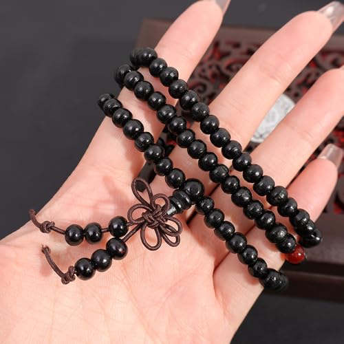 Bead Bracelets for Men and Women Unisex Mala Bracelet Beaded Tibetan Prayer Buddha Bead for Meditation - color: Black