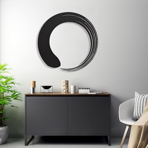Zen Circle Enso Metal Wall Art - Spiritual Meditation Room Decor for Living Room, Bedroom (39x39cm, White)