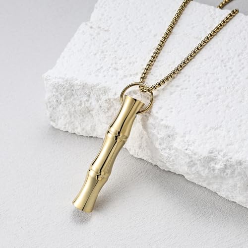 COTATI Anxiety Breathing Necklace Breathe Easy Mindfulness Necklace Stainless Steel Pendant for Women Men Natural Calm & Stress Relief - color: Gold-bamboo