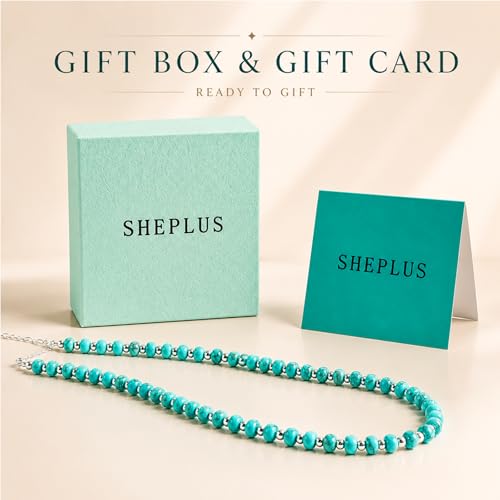 Sheplus 925 Sterling Silver Genuine Turquoise Beaded Necklace for Women,15.5-18 Inch Adjustable Choker Natural Blue Stone Jewelry, Dainty Western Gift for Her